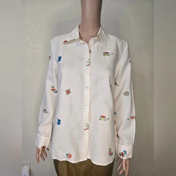 Women's RICHARD MALCOLM White 100% Irish Linen Shirt Size Small - Picture 6 of 12